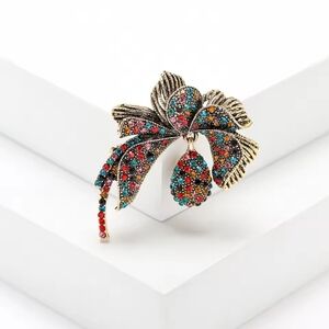 Gold and Multicolor Floral Brooch